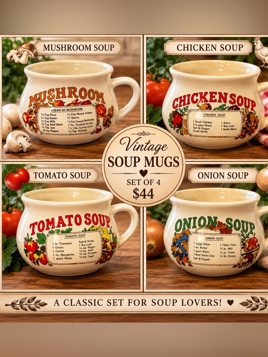 Other - Vintage Soup Mugs Set - Multicolor